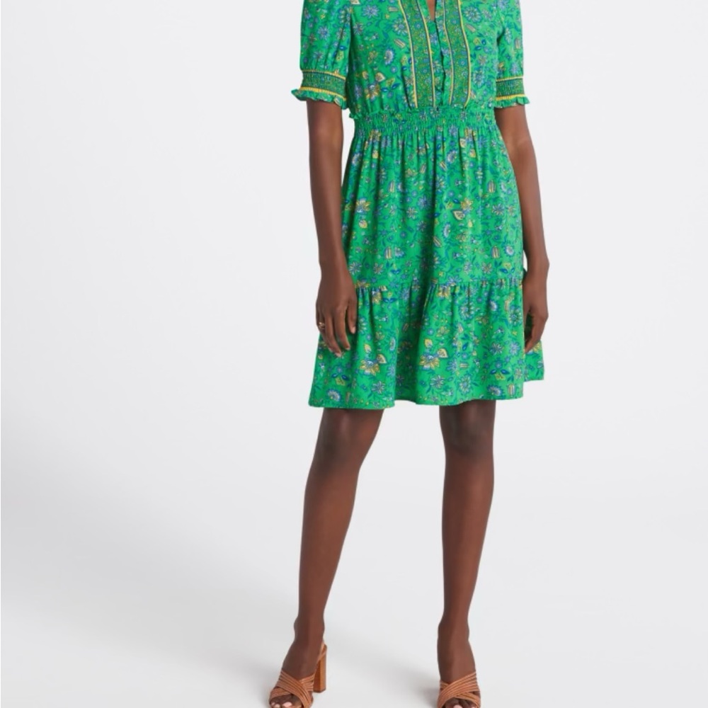 NWT Maggy London Green Puff Sleeve Midi Sundress-PETITE